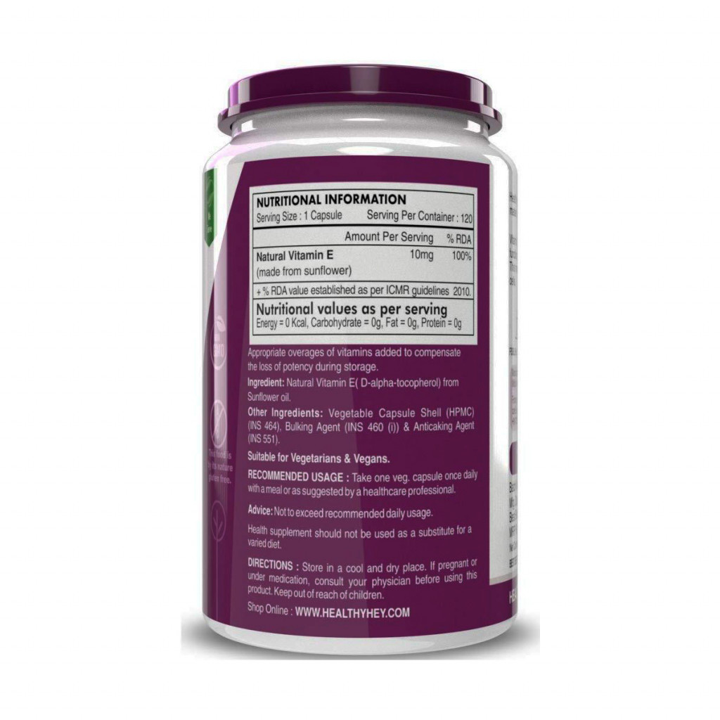 NaNaturalVitamin E From Sunflower   D Alpha Tocopherol   10Mg   120 Veg Capsules