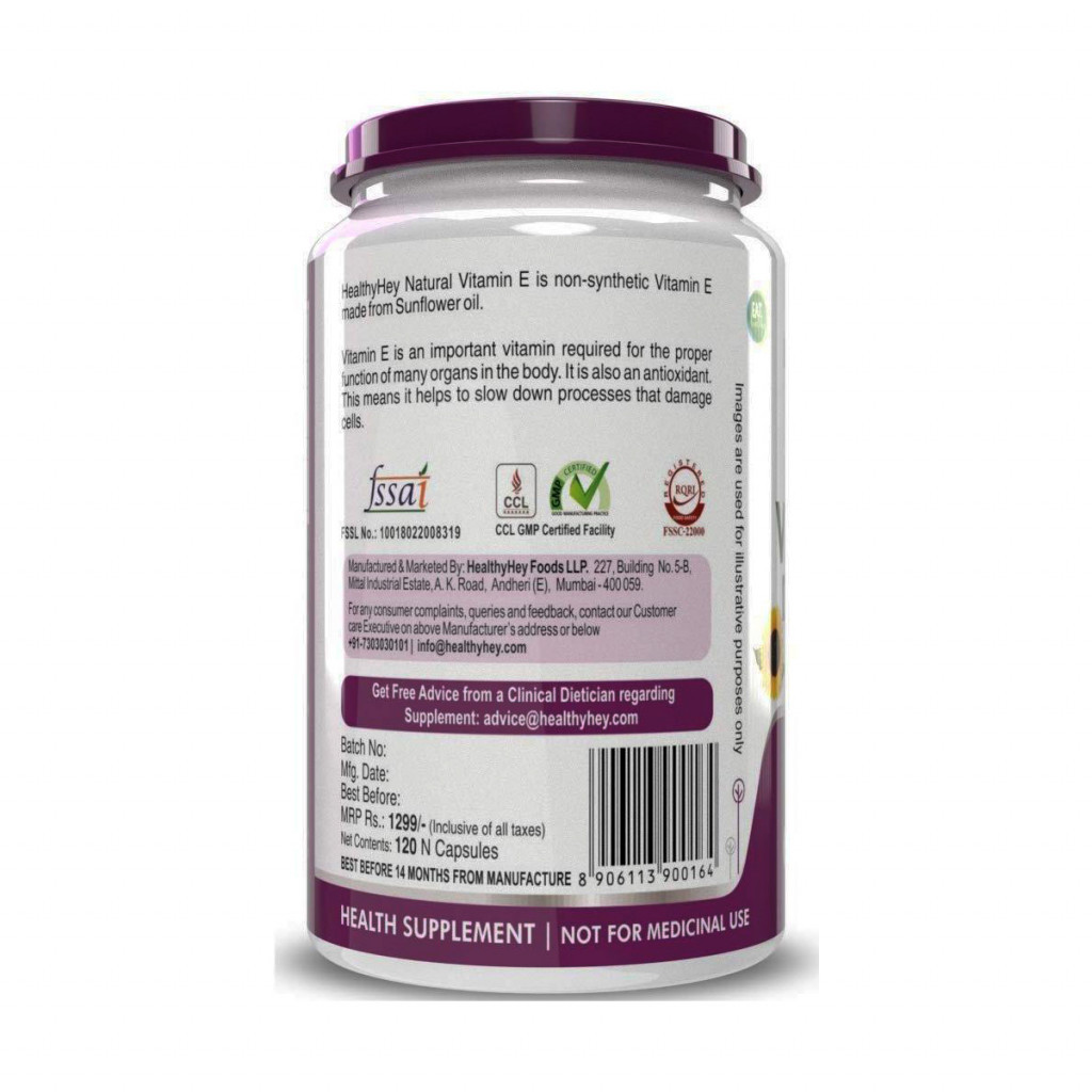 NaNaturalVitamin E From Sunflower   D Alpha Tocopherol   10Mg   120 Veg Capsules